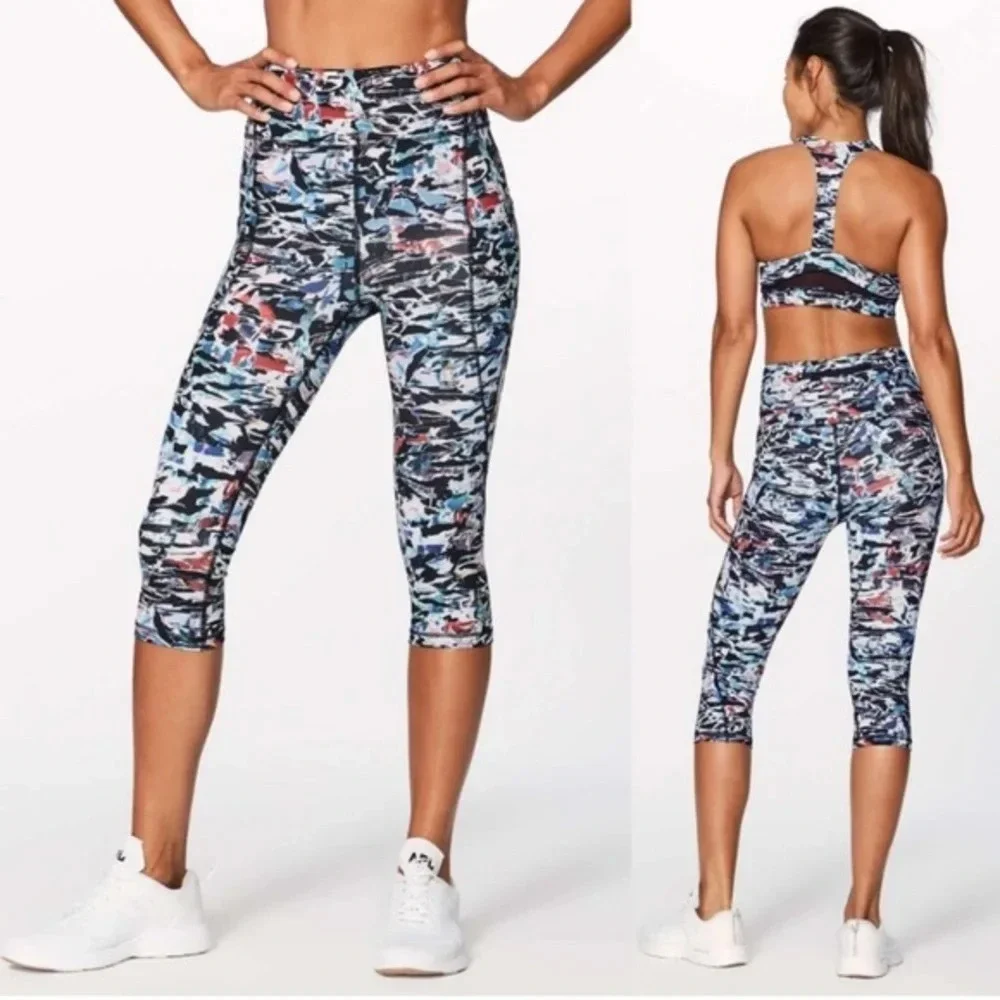 Lululemon Break Free Crop Capri Leggings Culture Clash Nulux Size 6